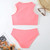 Woman Sexy Vest High Waist Two Piece Bikini Swimsuit, Size:XL(Pink)