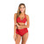 Lace-Up Halter Backless High-Waisted Swimsuit Split Printed Bikini Swimsuit, Size: XL(Red)