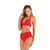 Lace-Up Halter Backless High-Waisted Swimsuit Split Printed Bikini Swimsuit, Size: XXL(Red)
