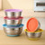 26cm With Colorful Silicone Bottom & Lid Salad Bowl Stainless Steel Thickened Basin(Color Random Delivery)