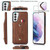 For Samsung Galaxy S21 FE 5G Wristband Kickstand Wallet Leather Phone Case(Brown)