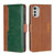 For Motorola Moto E32 4G Contrast Color Side Buckle Leather Phone Case(Light Brown + Green)