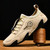 Spring And Summer Men Casual Breathable Peas Shoes Leather Pigskin Lazy Sneakers, Size: 45(Beige)