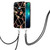 For OPPO Realme C21Y Splicing Marble Flower Pattern TPU Phone Case with Lanyard(Black Flower)