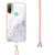 For Motorola Moto E20/E30/E40 Electroplating Marble IMD TPU Phone Case with Lanyard(White 006)