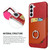 For Samsung Galaxy S22 5G Fierre Shann Oil Wax Texture Genuine Leather Back Phone Case with 360 Degree Rotation Holder & Card Slot(Red)