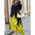 Women Solid Color Printed Dress (Color:Yellow Size:M)