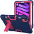 For iPad mini 6 Contrast Color Robot Shockproof Silicone + PC Protective Tablet Case with Holder & Pen Slot(Navy Blue Rose Red)