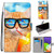 For Samsung Galaxy A22 4G Coloured Drawing Cross Texture Horizontal Flip PU Leather Case with Holder & Card Slots & Wallet & Lanyard(Cat Drinking Soda)