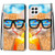 For Samsung Galaxy A22 4G Coloured Drawing Cross Texture Horizontal Flip PU Leather Case with Holder & Card Slots & Wallet & Lanyard(Cat Drinking Soda)