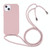 For iPhone 13 Pro Candy Colors TPU Protective Case with Lanyard (Rose Gold)