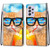 For Samsung Galaxy A52 5G / 4G Coloured Drawing Cross Texture Horizontal Flip PU Leather Case with Holder & Card Slots & Wallet & Lanyard(Cat Drinking Soda)