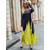 Women Solid Color Printed Dress (Color:Yellow Size:L)