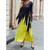 Women Solid Color Printed Dress (Color:Yellow Size:L)