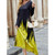 Women Solid Color Printed Dress (Color:Yellow Size:S)