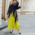 Women Solid Color Printed Dress (Color:Yellow Size:S)