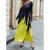 Women Solid Color Printed Dress (Color:Yellow Size:XL)