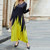 Women Solid Color Printed Dress (Color:Yellow Size:XL)