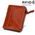 Genuine Cowhide Leather Crazy Horse Texture Dual Zipper Short Style Card Holder Wallet RFID Blocking Card Bag Protect Case for Men, Size: 12.1*9.4*2.7cm(Orange)
