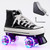 Flash Roller Skates Shoes Adult Children Four-Wheel Canvas Roller Skates Shoes Double Row Roller Skates Shoes, Size: 42(Burgundy  + Special Bag)