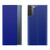 For Samsung Galaxy S22 5G Side Display Magnetic Flip Plain Cloth + PC Case with Holder & Sleep / Wake-up Function(Sky Blue)