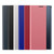 For Samsung Galaxy S22 5G Side Display Magnetic Flip Plain Cloth + PC Case with Holder & Sleep / Wake-up Function(Sky Blue)