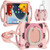 Cute Cat King Kids Shockproof Silicone Tablet Case with Holder & Shoulder Strap & Handle For iPad 10.2 2019 / 2020 / 2021 / Pro 10.5(Pink)