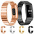 One Beads Slingshot Buckle Solid Stainless Steel Watch Band for Fitbit Charge 4(Black)
