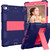 Shockproof Two-color Silicone Protection Shell for iPad Mini 2019 & 4, with Holder (Navy Blue+Rose Red) 