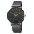 Geneva Fashion Quartz Watch Men Women Mesh Stainless Steel Watchband(Black band black dial gold needle)