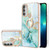 For Motorola Moto G51 5G Electroplating Marble Pattern IMD TPU Shockproof Phone Case with Ring Holder(Green 003)