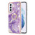 For Samsung Galaxy S21 5G Electroplating Marble Pattern IMD TPU Shockproof Case with Ring Holder(Purple 002)