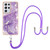 For Samsung Galaxy S21 Ultra 5G Electroplating Marble Pattern IMD TPU Shockproof Case with Neck Lanyard(Purple 002)