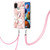 For Samsung Galaxy A21s Electroplating Splicing Marble Flower Pattern TPU Shockproof Case with Lanyard(Pink Flower)