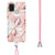 For Samsung Galaxy A21s Electroplating Splicing Marble Flower Pattern TPU Shockproof Case with Lanyard(Pink Flower)