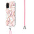 For Samsung Galaxy A02s EU Version Electroplating Splicing Marble Flower Pattern TPU Shockproof Case with Lanyard(Pink Flower)