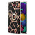 For Samsung Galaxy A51 5G Electroplating Splicing Marble Flower Pattern TPU Shockproof Case with Rhinestone Ring Holder(Black Flower)