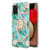 For Samsung Galaxy A02S 166mm Electroplating Splicing Marble Flower Pattern TPU Shockproof Case with Rhinestone Ring Holder(Blue Flower)