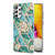 For Samsung Galaxy A72 5G / 4G Electroplating Splicing Marble Flower Pattern TPU Shockproof Case with Rhinestone Ring Holder(Blue Flower)