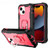 For iPhone 13 PC + Rubber 3-layers Shockproof Protective Case with Rotating Holder(Black + Rose Red)