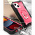 For iPhone 13 PC + Rubber 3-layers Shockproof Protective Case with Rotating Holder(Black + Rose Red)