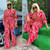 Large Size Striped Printing Oblique Long-sleeved Shoulder Loose Fashion Casual Suit (Color:Red Size:XXL)