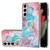For Samsung Galaxy S21 5G Electroplating Pattern IMD TPU Shockproof Case with Rhinestone Ring Holder(Milky Way Blue Marble)