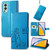 For OnePlus Nord 2 5G Four-leaf Clasp Embossed Buckle Mobile Phone Protection Leather Case with Lanyard & Card Slot & Wallet & Bracket Function(Blue)