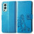 For OnePlus Nord 2 5G Four-leaf Clasp Embossed Buckle Mobile Phone Protection Leather Case with Lanyard & Card Slot & Wallet & Bracket Function(Blue)