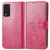 For T-Mobile REVVL V+ 5G Four-leaf Clasp Embossed Buckle Mobile Phone Protection Leather Case with Lanyard & Card Slot & Wallet & Bracket Function(Magenta)