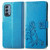 For OnePlus Nord N200 5G Four-leaf Clasp Embossed Buckle Mobile Phone Protection Leather Case with Lanyard & Card Slot & Wallet & Bracket Function(Blue)