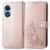 For OPPO A97 5G Four-leaf Clasp Embossed Buckle Leather Phone Case(Rose Gold)