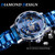 Winner Leisure Skeleton Diamond Luminous Pointer Watch Men Manual Mechanical Watch(Blue Belt Silver Shell Blue Face)