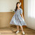 Girls Print Floral Puff Sleeve Dress (Color:Blue Size:140cm) Girls Print Floral Puff Sleeve Dress (Color:Blue Size:140cm)